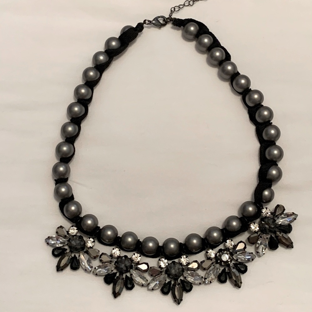 LOFT Gray Pearl Fashion Necklace, Crystals, Faceted Glass Beads